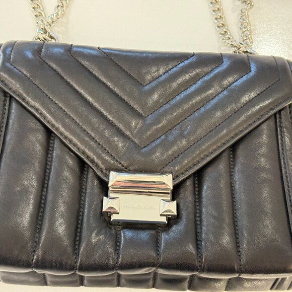 Michael Kors Whitney Black Quilted Chain Convertible Shoulder Bag Purse - Picture 2 of 10